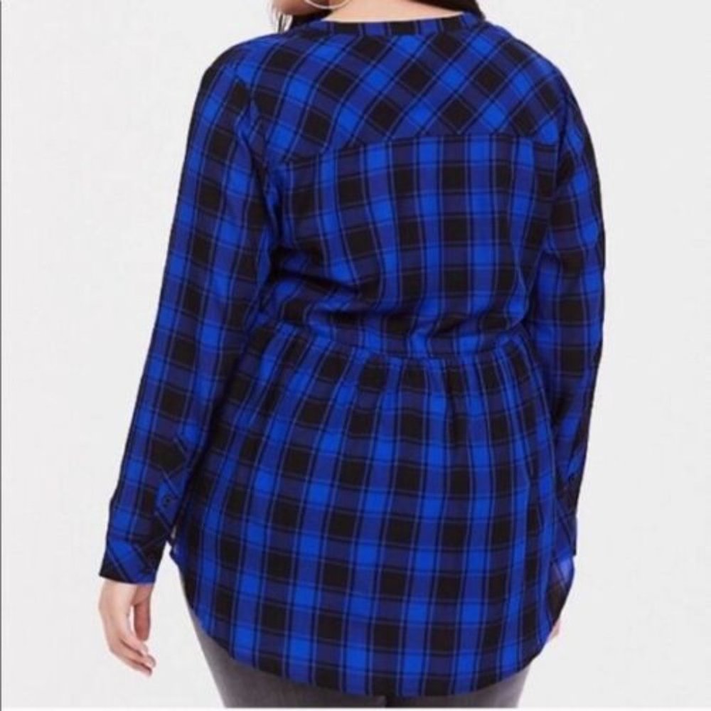 Torrid Buffalo Plaid Long Sleeve Button Babydoll Tunic Top Plus Size 4 4X H13413 - Picture 6 of 11